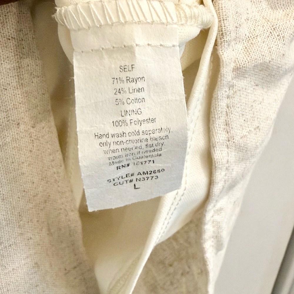 Beige Linen Blend Short Sleeve Romper with Button Front Drawstring Waist Size L - Picture 9 of 9